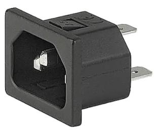 6162.0012, IEC Appliance Inlet C14/M, Snap In Mounting, Front Side, Quick connect terminals 4.8 x 0.8 mm, 2mm panel Thickness