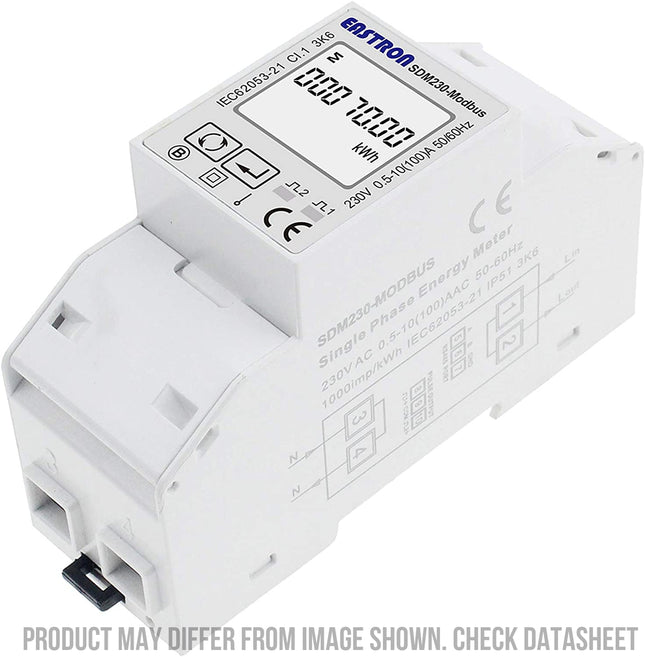 SDM230Modbus-MID-V2 (SLX), DIN Rail Mount kWh Meter, Single Phase, 240VAC aux, Class 1, 100Amp Direct Connect, w/ 2 x pulse outputs and RS485 Modbus RTU Comms, MID Approved,SAA212516
