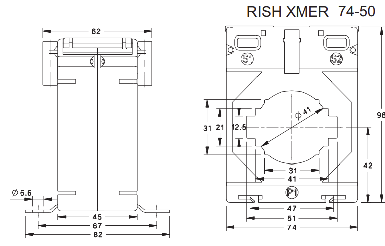 Rish Xmer 74-50 (45) 800/5 Class 1, 15VA, ⌀ 51mm or 51 x 12mm Busbar