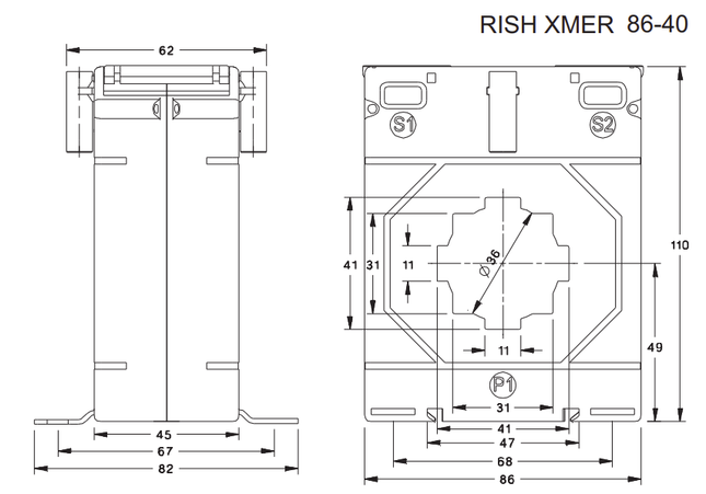 CT 300/5 Class 0.5 15VA 86/40 (45), Current Transformer 300/5Amp CT 15VA HIGH BURDEN, Class 0.5,  Aperture or 11x41mm Busbar