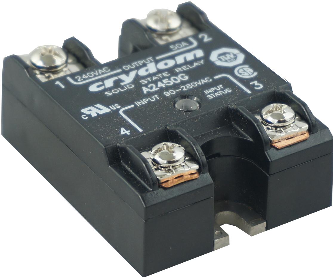 A2450G, Solid State Relay, Single Phase 90-280VAC Control, 50A, 24-280VAC Load, w/status LED