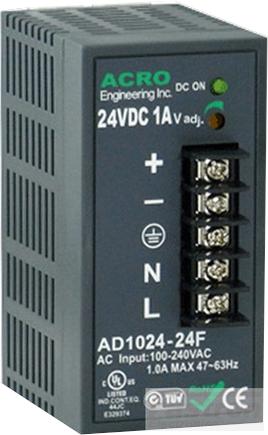 AD1024-24F, 24VDC, 1000mA Power Supply, 90-280VAC input, DIN Rail Mount-Power Supply-ACRO Engineering-Fastron Electronics Store