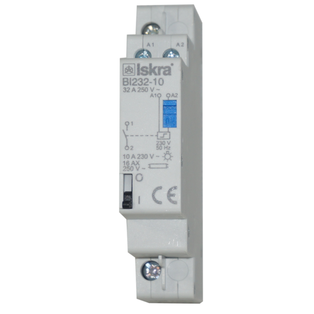 BI232-10-230VAC, Single Pole 1 x NO SPST, 230VAC @ 32 Amp (Resistive), 24VDC @ 18 Amp Bistable Switch/Latching Relay with Manual Control, with 230VAC Coil Voltage