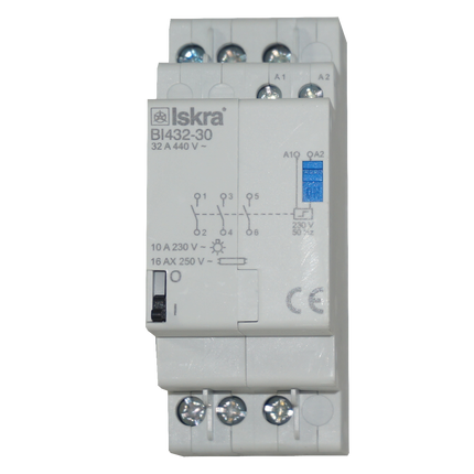 BI432-30-24VAC, Three Pole 3 x SPST Bistable Switch/Latching Relay with Manual Control, 440VAC, 32 Amp 24VAC Coil Voltage (Resistive)