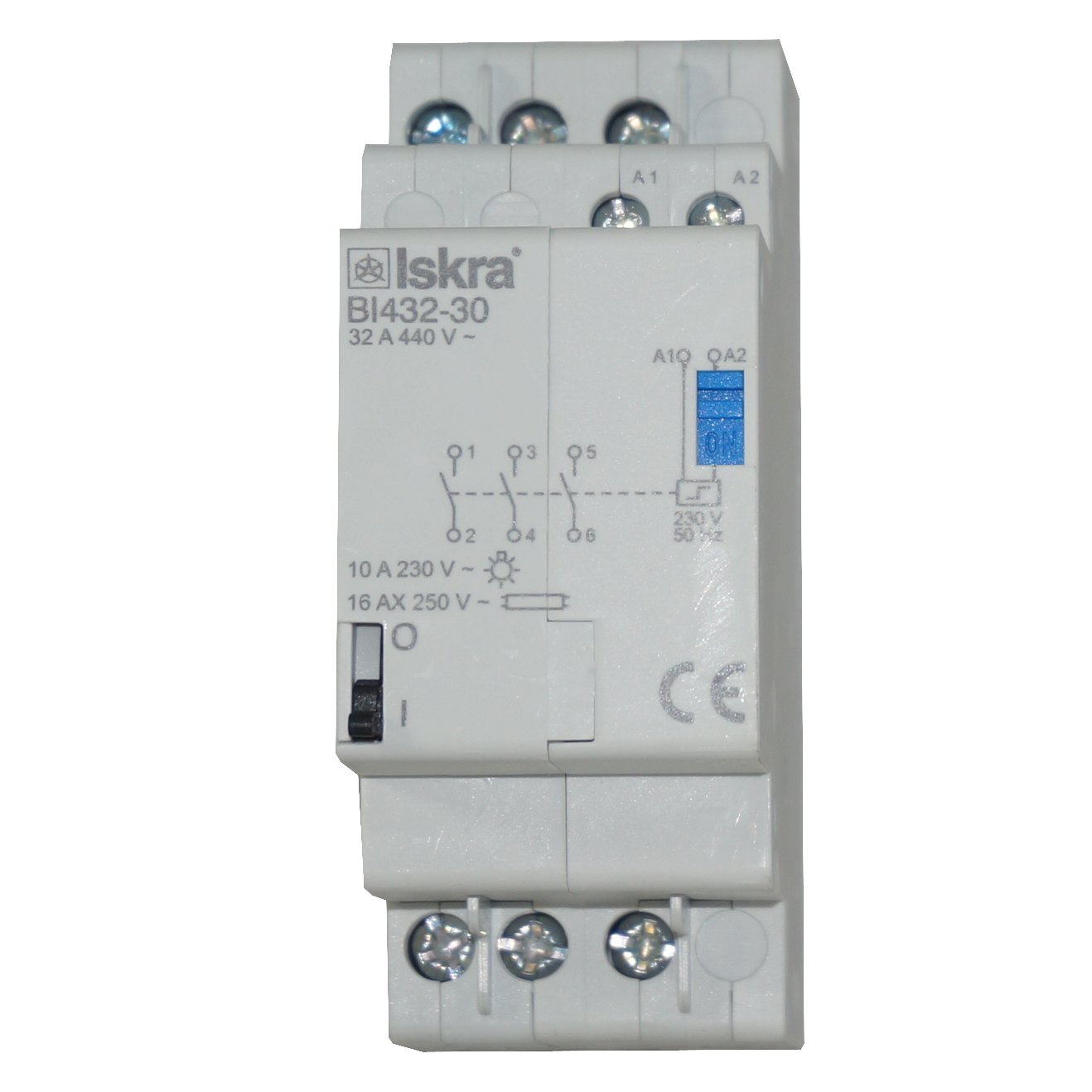 BI432-30-24VAC, Three Pole 3 x SPST Bistable Switch/Latching Relay with Manual Control, 440VAC, 32 Amp 24VAC Coil Voltage (Resistive)