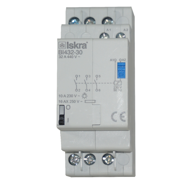 BI432-30-24VAC, Three Pole 3 x SPST Bistable Switch/Latching Relay with Manual Control, 440VAC, 32 Amp 24VAC Coil Voltage (Resistive)