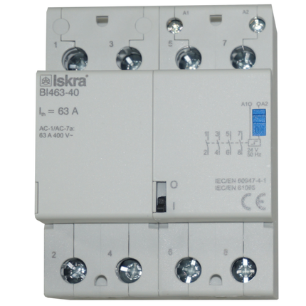 BI463-40-24VAC, Four Pole 4 x SPST NO Bistable Switch/Latching Relay with Manual Control, 440VAC, 63 Amp 24VAC Coil Voltage (Resistive)