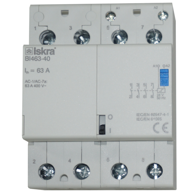 BI463-40-24VAC, Four Pole 4 x SPST NO Bistable Switch/Latching Relay with Manual Control, 440VAC, 63 Amp 24VAC Coil Voltage (Resistive)