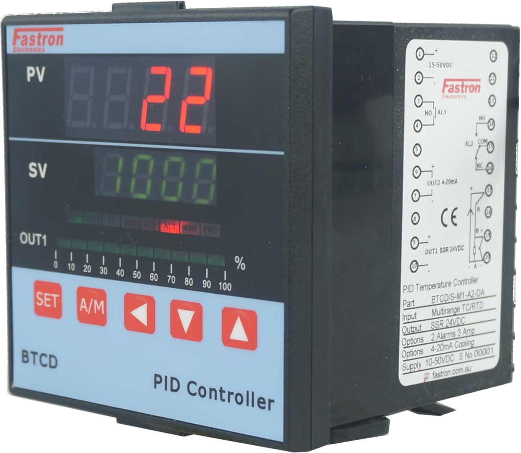 BTCD/A-M1-A2-EI, PID Controller 96x96mm, 15-50VDC, 4-20mA output, 2 Al