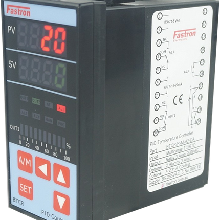 BTCR/R-M1-A2-DS-C5, PID Controller 48x96mm, 15-50VDC, Relay Output 2 Alarms, SSR Cooling, RS485 Modbus Comms, Multirange TC/RTD/4-20mA Input