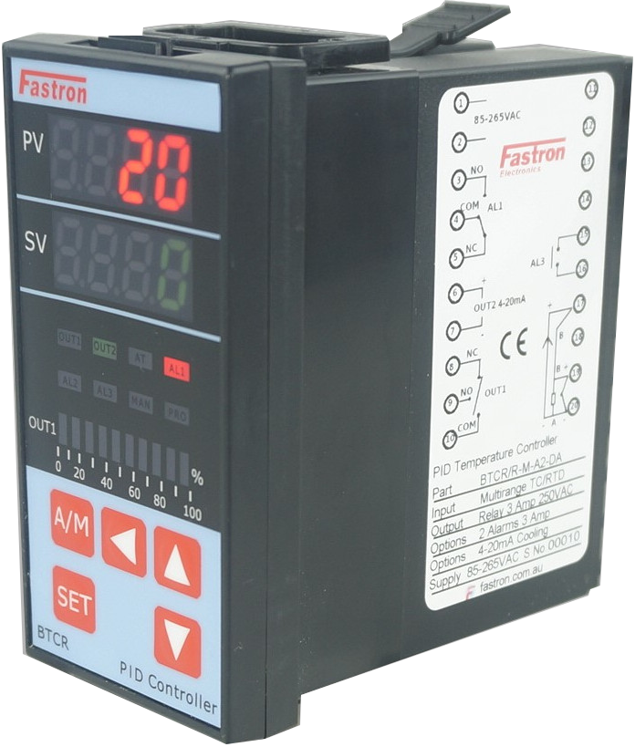BTCR/R-M1-A2-DS-C5, PID Controller 48x96mm, 15-50VDC, Relay Output 2 Alarms, SSR Cooling, RS485 Modbus Comms, Multirange TC/RTD/4-20mA Input