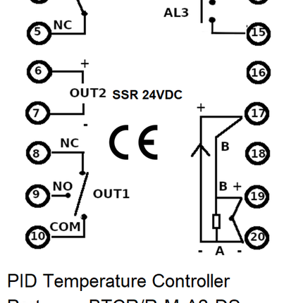 BTCR/R-M-A2-DS, PID Controller 48x96mm, 15-50VDC, Relay Output 2 Alarms, SSR Cooling, Multirange TC/RTD/4-20mA Input