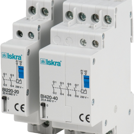 BI463-22-240VAC, Four Pole 2 x SPST NO 2 x SPST NC Bistable Switch/Latching Relay with Manual Control, 440VAC, 63 Amp 240VAC Coil Voltage (Resistive)-Bistable Switch/Latching Relay-Iskra Doo-Fastron Electronics Store