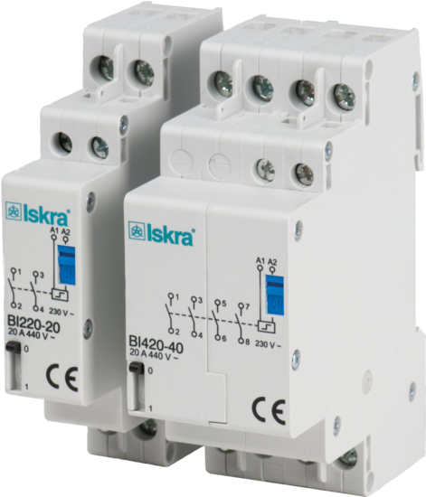 BI463-22-240VAC, Four Pole 2 x SPST NO 2 x SPST NC Bistable Switch/Latching Relay with Manual Control, 440VAC, 63 Amp 240VAC Coil Voltage (Resistive)-Bistable Switch/Latching Relay-Iskra Doo-Fastron Electronics Store