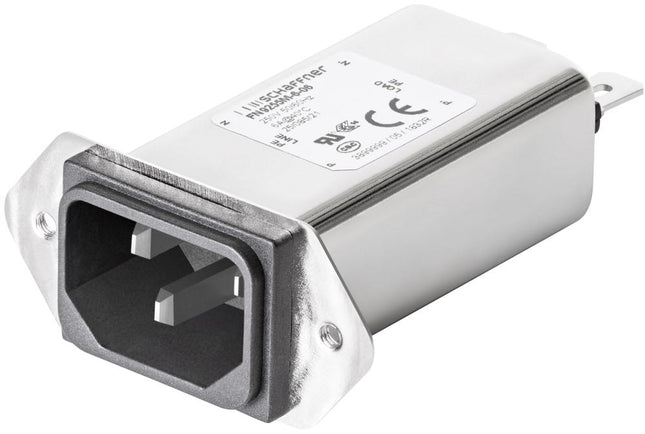 FEFAS103-16A, IEC Appliance Inlet, C20/E with 1 Stage EMC (RFI) Line Filter, 16 Amp, Front Side Mounting, Plastic Flange Screw On Type