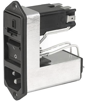 CD11.1501.151, IEC Appliance Inlet C14/M with 1.Stage EMC (RFI), Fuseholder 1.pole, Line Switch 2.pole 1 Amp