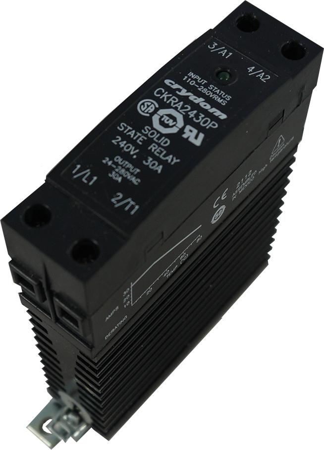 CKRA2430P, Solid State Relay, Single Phase 90-280VAC Control, 30A, 24-280VAC Load, w/ over voltage suppressor, Din Rail