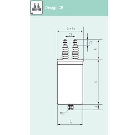 E63.S32-204CRO, 200uF, DC Link Capacitor ø136 x 320mm, M10x25 terminals with Bushing. CRO Design, Voltage: 3200VDC