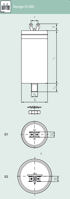 E62.F81-203D10, 20uF, 40x81mm Heavy Duty AC Film Power Capacitor w/Stud -40 to 85 °C 200,000 hrs, 640VAC/1000VDC