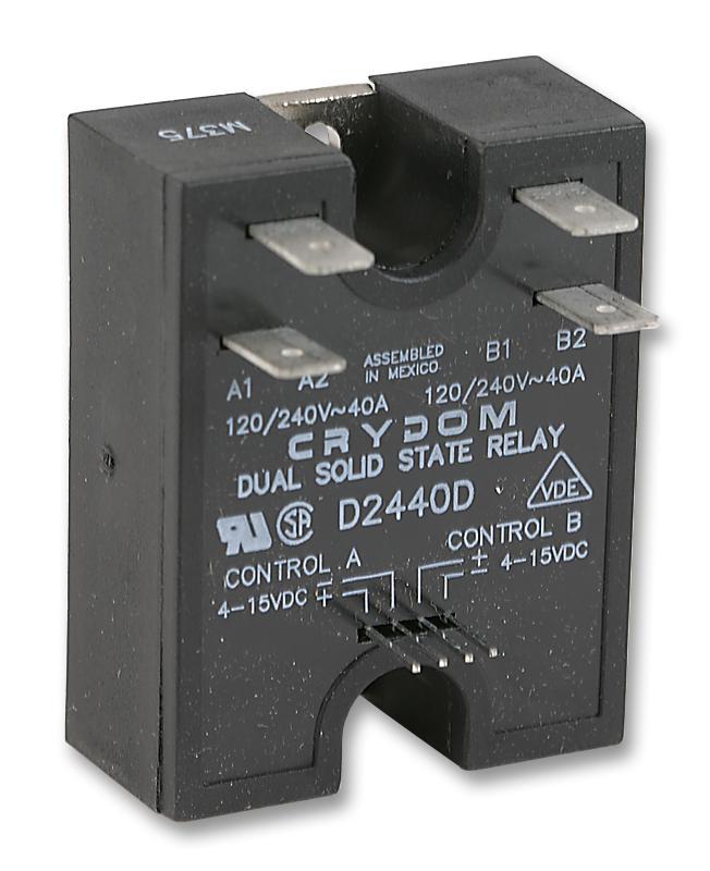 D2440D, Dual Solid State Relay, Single Phase 3-32VDC Control, 40A, 24-280VAC Load-SSR DC Control AC Load-Crydom - Sensata-Fastron Electronics Store
