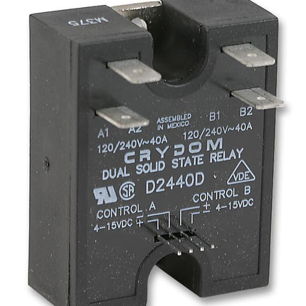 D2440D, Dual Solid State Relay, Single Phase 3-32VDC Control, 40A, 24-280VAC Load-SSR DC Control AC Load-Crydom - Sensata-Fastron Electronics Store