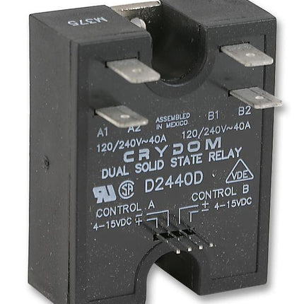 D2440D, Dual Solid State Relay, Single Phase 3-32VDC Control, 40A, 24-280VAC Load-SSR DC Control AC Load-Crydom - Sensata-Fastron Electronics Store
