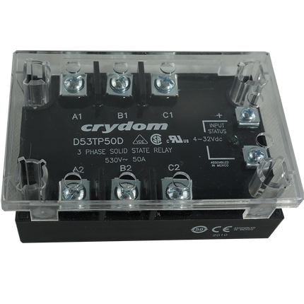D53TP50DH + KS300, SSR 3 Phase 4-32VDC Control, 50A, 48-530VAC Load, LED Status Indicator, Cover + HSP-3 Thermal pad.