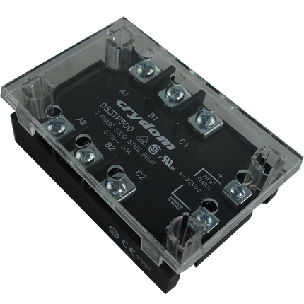 D53TP50DH + KS300, SSR 3 Phase 4-32VDC Control, 50A, 48-530VAC Load, LED Status Indicator, Cover + HSP-3 Thermal pad.