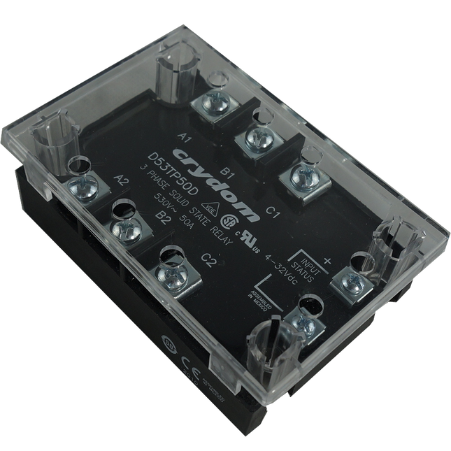 D53TP50DH + KS300, SSR 3 Phase 4-32VDC Control, 50A, 48-530VAC Load, LED Status Indicator, Cover + HSP-3 Thermal pad.