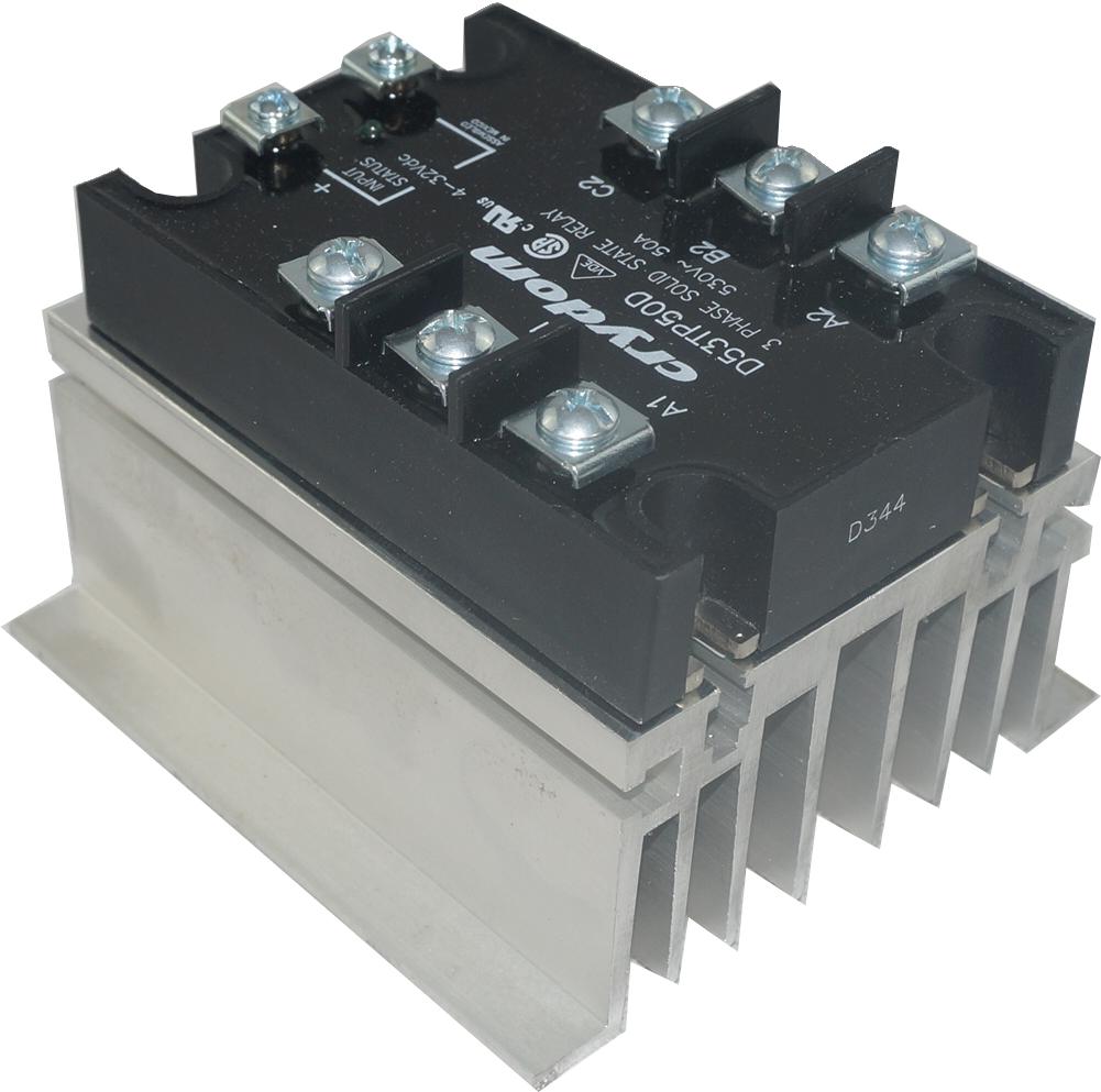 H71/110M + A53TP50D, Three Phase Solid State Relay 90-280VAC Control, 3 x 13Amp, 48-530VAC Load, LED Status Indicator-3 Phase Solid State Relay Heatsink Assembly-Fastron Electronics-Fastron Electronics Store