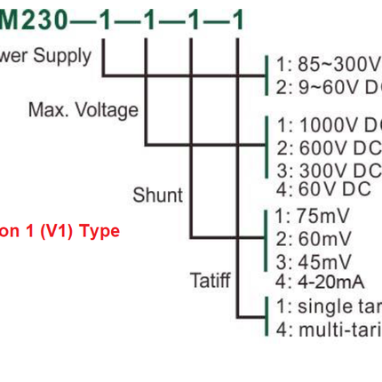 DCM230 2-4-1-1 V1, DIN Rail Mount DC kWh Meter, 5-60VDC, 85-265VAC aux, Class 1, 45/60/75mV Shunt Connect, w/ 1 x pulse outputs and RS485 Modbus RTU Comms, Single Tariff, MID Approved