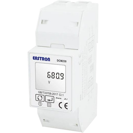 DCM230 1-4-1-1 V1, DIN Rail Mount DC kWh Meter, 85-265VAC, 85-265VAC aux, Class 1, 45/60/75mV Shunt Connect, w/ 1 x pulse outputs and RS485 Modbus RTU Comms, Single Tariff, MID Approved