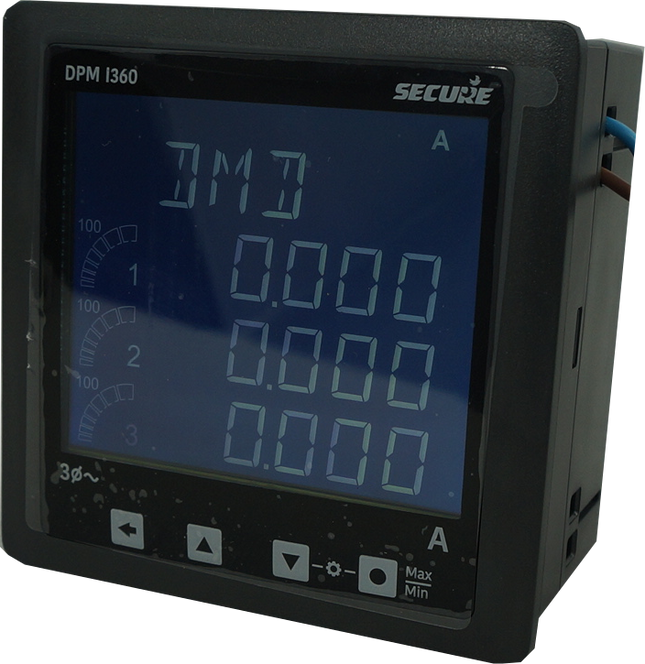 DPM96I360-2, 96mm x 96mm LCD Digital AC Ammeter, 3 Phase 0-6 Amp CT Inputs, 0.5% Accuracy, 40 to 300VAC/DC Supply, IP54 (Optional IP65)