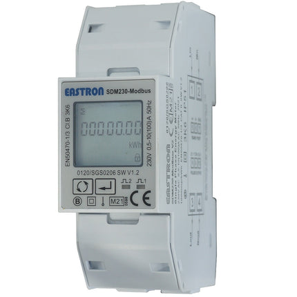 SDM230Modbus-MID-V2 (SLX), DIN Rail Mount kWh Meter, Single Phase, 240VAC aux, Class 1, 100Amp Direct Connect, w/ 2 x pulse outputs and RS485 Modbus RTU Comms, MID Approved,SAA212516