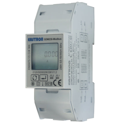 SDM230-Modbus-MID-V2, DIN Rail Mount kWh Meter, Single Phase, 240VAC aux, Class 1, 100Amp Direct Connect, w/ 2 x pulse outputs and RS485 Modbus RTU Comms, MID Approved, SAA212516