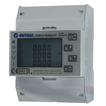 SDM630Modbus-MID-V2-GROWATT-SOLAX, DIN Rail Mount kWh Meter, 3 Phase, Class 1, 100Amp Direct Connect, w/ 2 x pulse outputs and RS485 Modbus RTU Comms, MID Approved, Special 100mS Communication response time