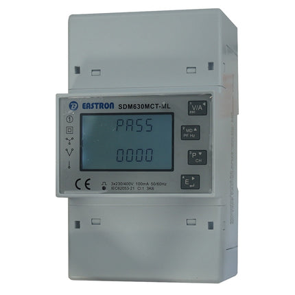 SDM630MCT-4L-TCP, Quad 3 Phase DIN Rail Mount kWh Meter with Easyclick, 4 x 3 Phase or 12 x Single Phase, 240VAC aux, Class 1, 100mA RJ12 CT Connect, w/RS485 Modbus RTU Comms