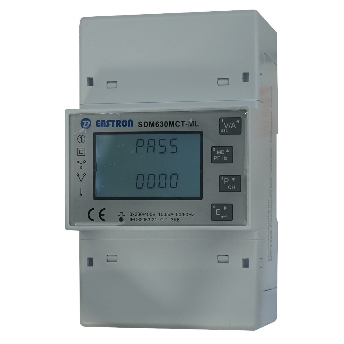 SDM630MCT-2L-TCP, Dual 3 Phase DIN Rail Mount kWh Meter with Easyclick, 2 x 3 Phase or 6 x Single Phase, 240VAC aux, Class 1, 100mA RJ12 CT Connect, w/RS485 Modbus RTU Comms