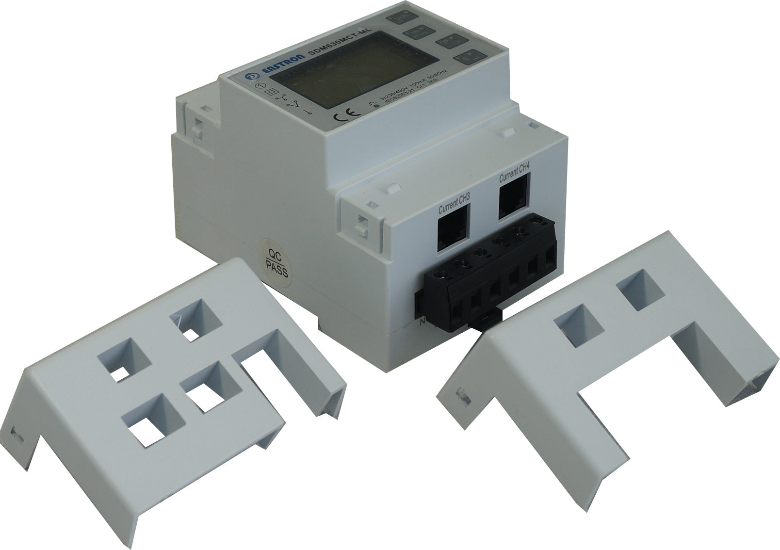 SDM630MCT-2L-TCP, Dual 3 Phase DIN Rail Mount kWh Meter with Easyclick, 2 x 3 Phase or 6 x Single Phase, 240VAC aux, Class 1, 100mA RJ12 CT Connect, w/RS485 Modbus RTU Comms