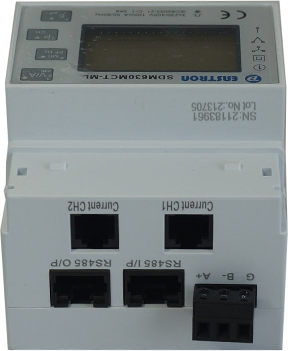 SDM630MCT-3L-MID, Tri 3 Phase DIN Rail Mount kWh Meter with Easyclick, 3 x 3 Phase or 9 x Single Phase, 240VAC aux, Class 1, 100mA RJ12 CT Connect, w/RS485 Modbus RTU Comms