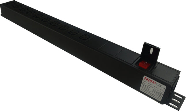 DSTO-C20-10F-R-N-O-H, Distribution Unit with IEC Inlet C20 to 10 x F/C13 Outlet, 240VAC @ 16 Amp with Rocker Switch, Rear Mounted with Wings,  MOQ = 10pcs (If not in stock)