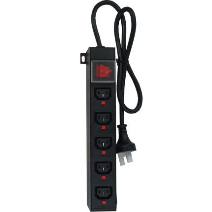 DSTO-MAU-5F-R-0.8M-N-H-SP1, Power Distribution Unit (PDU) with IEC Inlet Male AU Plug via 10.5M Cable, to 5 x F/C13 Outlet, 240VAC @ 10 Amp with Rocker Switch, Rack Mounted, with Overload Protection, MOQ = 10pcs, Metal Construction