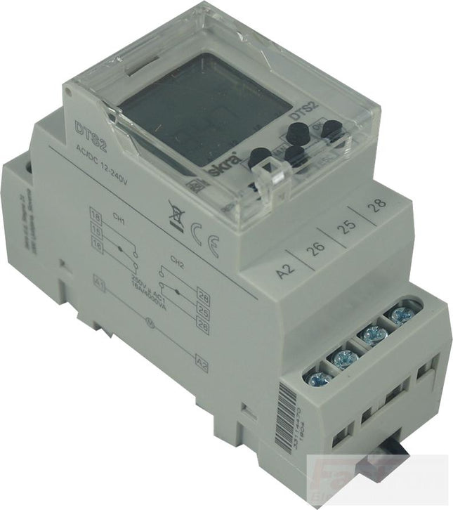 DTS 5 UNI, Dual Digital Time Switch with 2 independant Daily Weekly, Monthly, and Yearly program, Universal 12-240VAC/DC Power Supply/Control, 2 x 16 Amp SPST CO Relay-Timer-Iskra Doo-Fastron Electronics Store