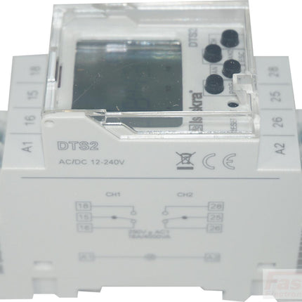 DTS 5 UNI, Dual Digital Time Switch with 2 independant Daily Weekly, Monthly, and Yearly program, Universal 12-240VAC/DC Power Supply/Control, 2 x 16 Amp SPST CO Relay-Timer-Iskra Doo-Fastron Electronics Store