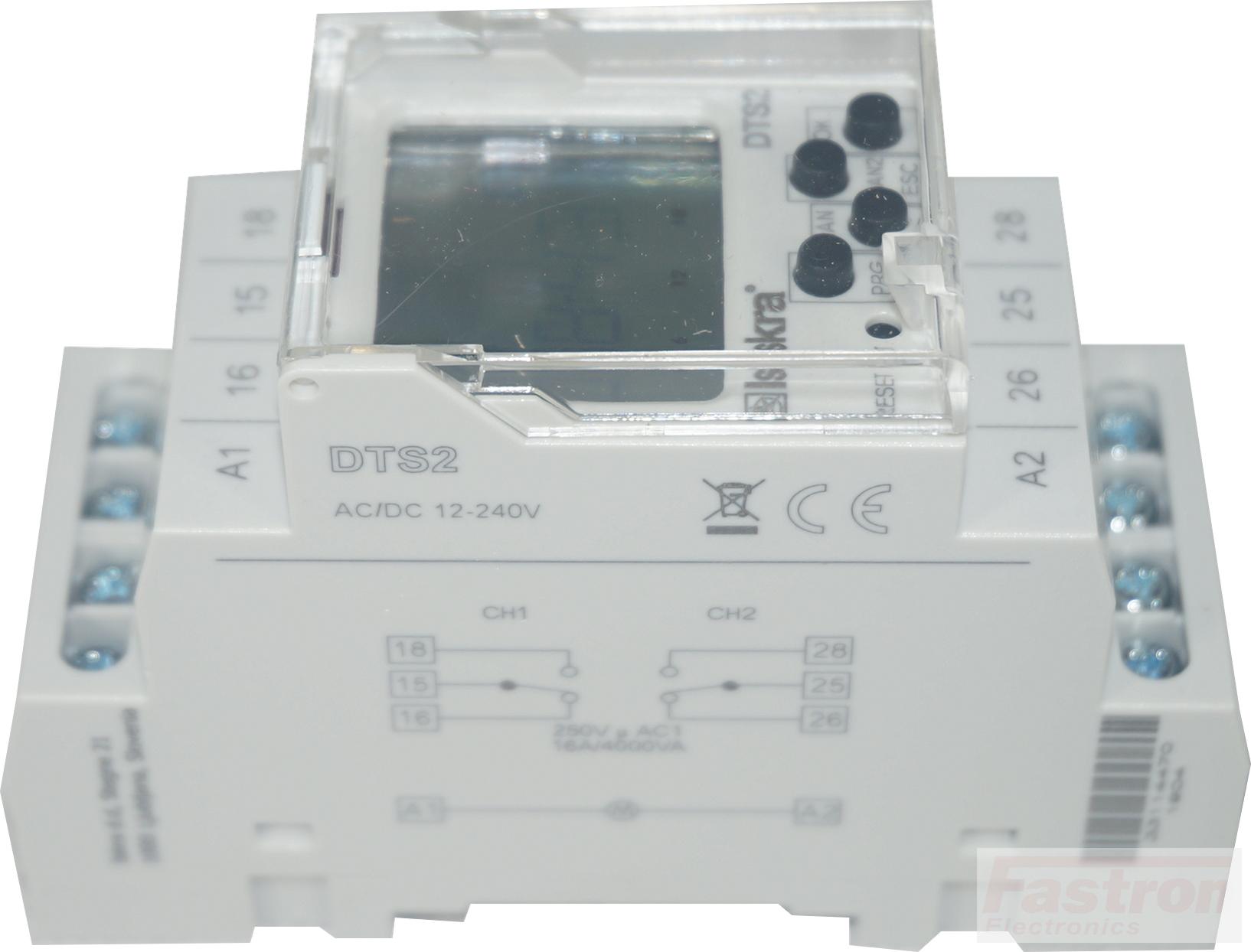 DTS 5 UNI, Dual Digital Time Switch with 2 independant Daily Weekly, Monthly, and Yearly program, Universal 12-240VAC/DC Power Supply/Control, 2 x 16 Amp SPST CO Relay-Timer-Iskra Doo-Fastron Electronics Store