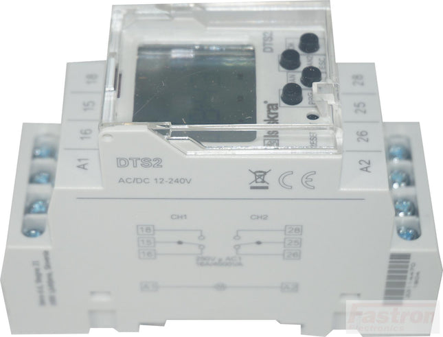 DTS 2 UNI, Dual Digital Time Switch with Daily Weekly and Monthly Program, Universal 12-240VAC/DC Power Supply/Control, 2 x 16 Amp SPST CO Relays-Timer-Iskra Doo-Fastron Electronics Store