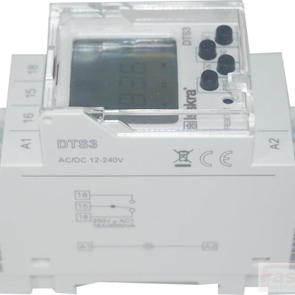 DTS 3 UNI, Digital Time Switch with Daily Weekly, Monthly, and Yearly program, Universal 12-240VAC/DC Power Supply/Control, 16 Amp SPST CO Relay-Timer-Iskra Doo-Fastron Electronics Store