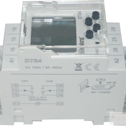 DTS 4 230VAC, Digital Time Switch with Astronomical Program, 240VAC, 2 x 16 Amp SPST CO Relay-Timer-Iskra Doo-Fastron Electronics Store