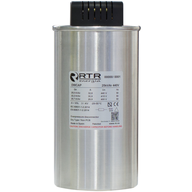 D5251255TER0000 Power Factor Correction Capacitor, 3 Phase, Dry Type DWCAP 12.5 KVAR, 525V, 50HZ, 100 x 230mm