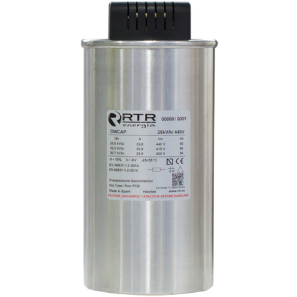 D5252505TER0000 Power Factor Correction Capacitor, 3 Phase, Dry Type DWCAP 25.0 KVAR, 525V, 50HZ, 120 x 230mm